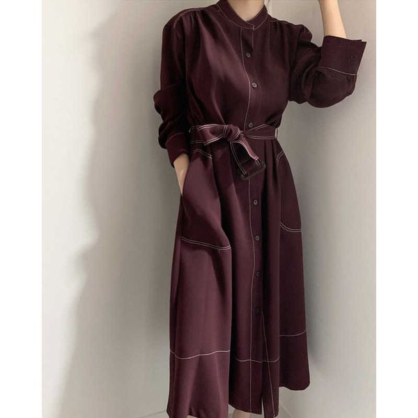 spring autumn korean loose buttons cotton a-line elegant long sleeve dress with belt 210615, Black;gray
spring autumn korean loose buttons cotton a-line elegant long sleeve dress with belt 210615, Black;gray