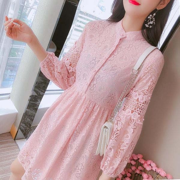 long sleeve lace lantern women dress trend line hollow ruffle pleated early spring stand-up collar women's clothing casual dresses, Black;gray
long sleeve lace lantern women dress trend line hollow ruffle pleated early spring stand-up collar women's clothing casual dresses, Black;gray