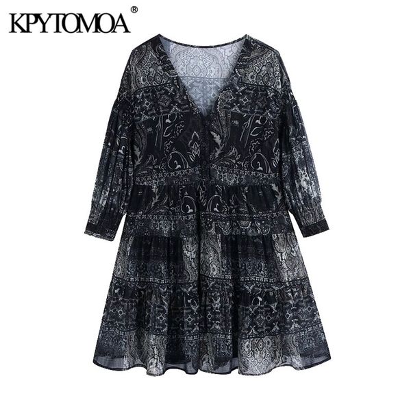 women chic fashion semi-sheer ruffled printed mini dress v neck three quarter sleeve female dresses mujer 210420, Black;gray
women chic fashion semi-sheer ruffled printed mini dress v neck three quarter sleeve female dresses mujer 210420, Black;gray