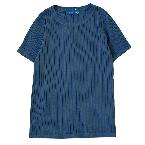 women's t-shirt summer pit stripe multicolor o neck stretch slim fit all-match short-sleeved knitted, White
women's t-shirt summer pit stripe multicolor o neck stretch slim fit all-match short-sleeved knitted, White