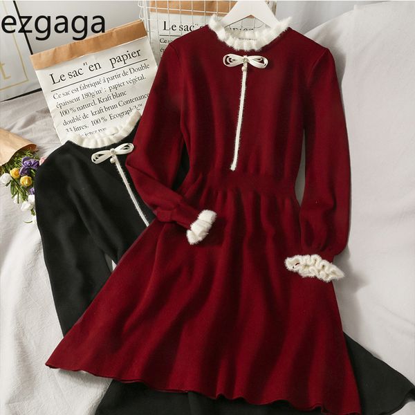 ezgaga knitted dress women bowknot lace up high waist long sleeve sweet korean fashion dresses korean elegant dress vestidos 210430, Black;gray
ezgaga knitted dress women bowknot lace up high waist long sleeve sweet korean fashion dresses korean elegant dress vestidos 210430, Black;gray