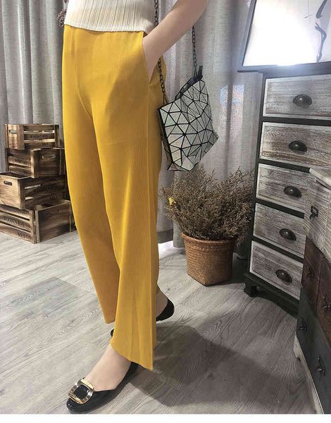 dresses miyake loose toothpick folds casual straight wide leg pants, White