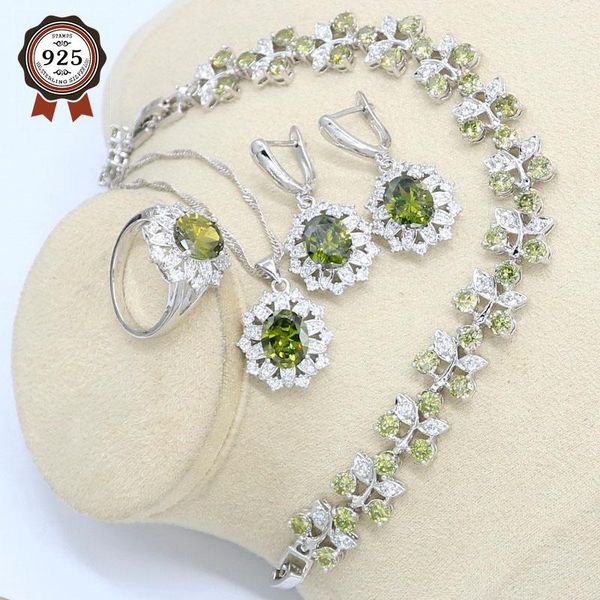 wedding jewelry sets arrival 925 silver set for women olive green zircon bracelet earrings necklace pendant ring birthday gift, Slivery;golden
wedding jewelry sets arrival 925 silver set for women olive green zircon bracelet earrings necklace pendant ring birthday gift, Slivery;golden