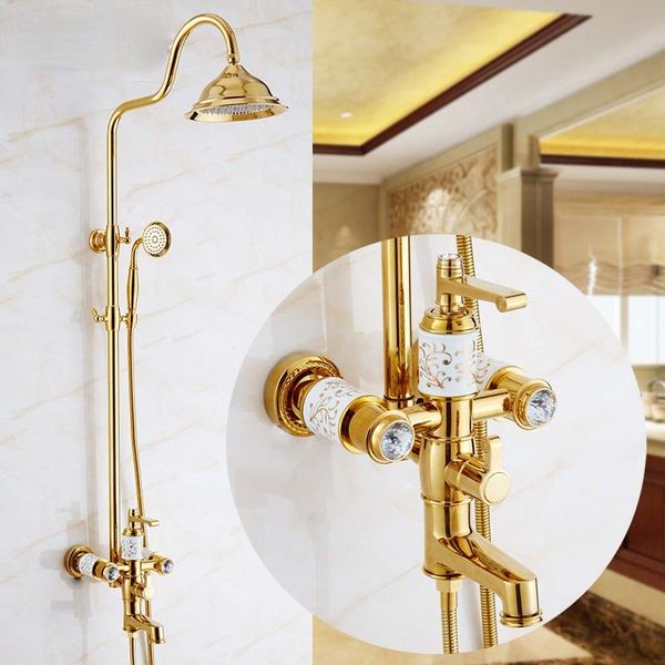 european style shower set full copper golden faucet bathroom antique and cold rain head lift sets
european style shower set full copper golden faucet bathroom antique and cold rain head lift sets