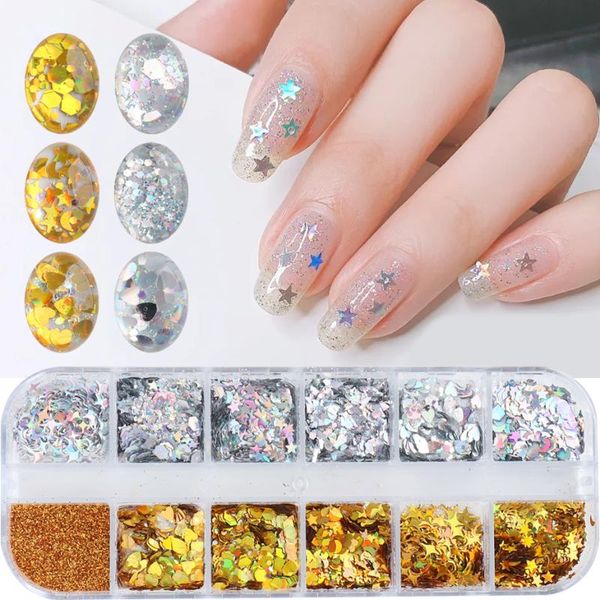 nail glitter 12 grids mirror holographic sequin gold silver paillette heart star hexagon shiny art diy decorations lyjx01, Silver;gold
nail glitter 12 grids mirror holographic sequin gold silver paillette heart star hexagon shiny art diy decorations lyjx01, Silver;gold