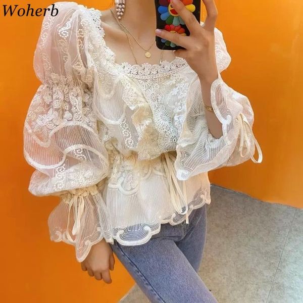 woherb korean lace patch blouse slim waist bandage flare long sleeve shirt 2021 autumn chic elegant square collar blusas mujer women's, White
woherb korean lace patch blouse slim waist bandage flare long sleeve shirt 2021 autumn chic elegant square collar blusas mujer women's, White