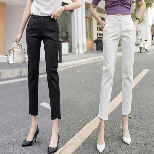 women's pants & capris zhoutaylor woman fashion high waisted calf-length bottoms female pockets straight office lady button femme trous, Black;white
women's pants & capris zhoutaylor woman fashion high waisted calf-length bottoms female pockets straight office lady button femme trous, Black;white