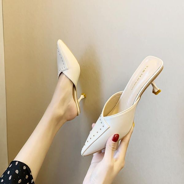 slippers 2021 summer women shoes woman mules rivet solid leather casual thin high heels pointed toe ladies, Black
slippers 2021 summer women shoes woman mules rivet solid leather casual thin high heels pointed toe ladies, Black