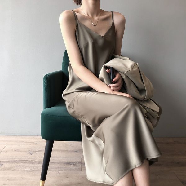 casual dresses elegant loose women summer satin dress v-neck sleeveless long belt vest mid-length 330y, Black;gray
casual dresses elegant loose women summer satin dress v-neck sleeveless long belt vest mid-length 330y, Black;gray
