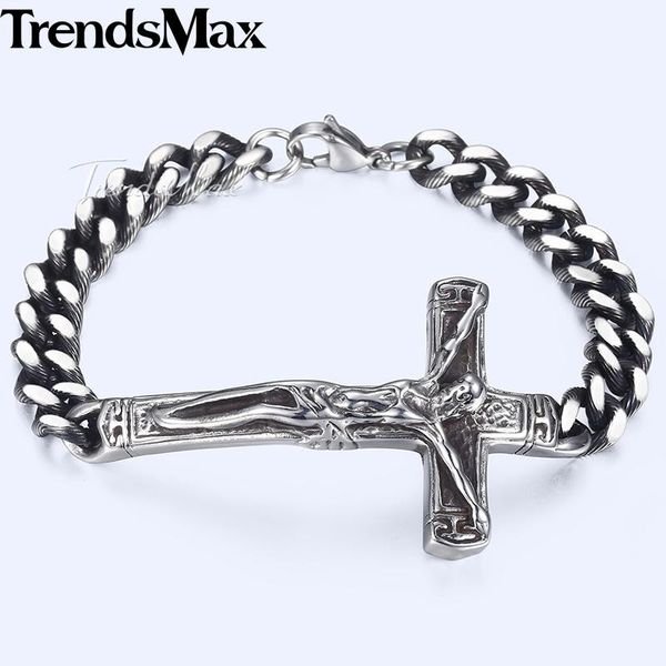 link, chain jesus pieces crucifix cross men's bracelet gunmetal cuban link stainless steel male jewelry drop kkb630, Black
link, chain jesus pieces crucifix cross men's bracelet gunmetal cuban link stainless steel male jewelry drop kkb630, Black