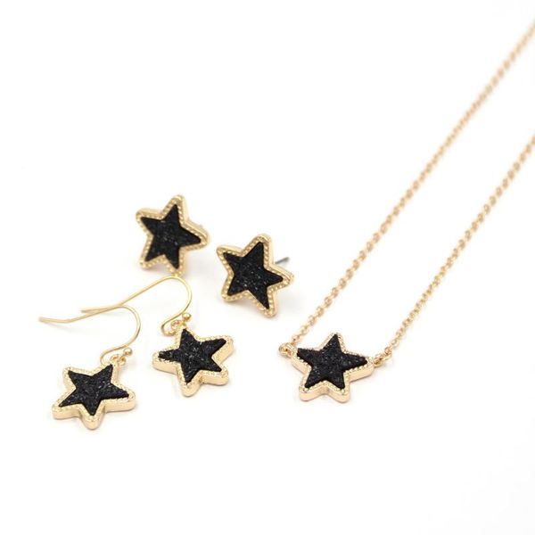 earrings & necklace 2021 small star resin druzy colored gem stone geometric drop stud jewerly set for women, Silver
earrings & necklace 2021 small star resin druzy colored gem stone geometric drop stud jewerly set for women, Silver