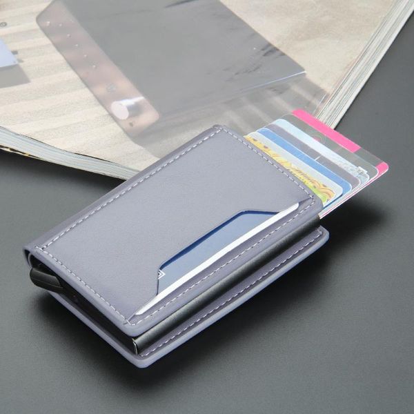 card holders men automatic holder wallet pu leather rfid aluminum mini id purse vintage brand bank cardholder case for women, Brown;gray
card holders men automatic holder wallet pu leather rfid aluminum mini id purse vintage brand bank cardholder case for women, Brown;gray