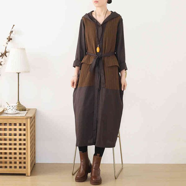 johnature women hooded vintage trench button linen patchwork coats autumn bandage pockets female clothes casual trench 210521, Tan;black
johnature women hooded vintage trench button linen patchwork coats autumn bandage pockets female clothes casual trench 210521, Tan;black