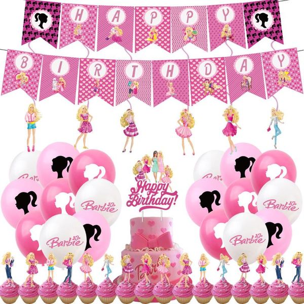 party decoration pink princess girl's happy birthday decorations banner balloon cake er baby shower toys for kids supplies
party decoration pink princess girl's happy birthday decorations banner balloon cake er baby shower toys for kids supplies