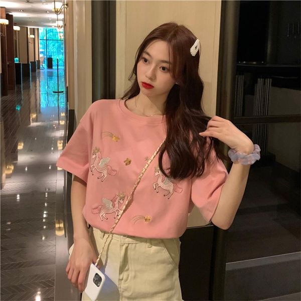 women's t-shirt sequins embroidered short sleeved t shirt loose cute anti aging heavy 2021 style fashionable temperament wild, White
women's t-shirt sequins embroidered short sleeved t shirt loose cute anti aging heavy 2021 style fashionable temperament wild, White