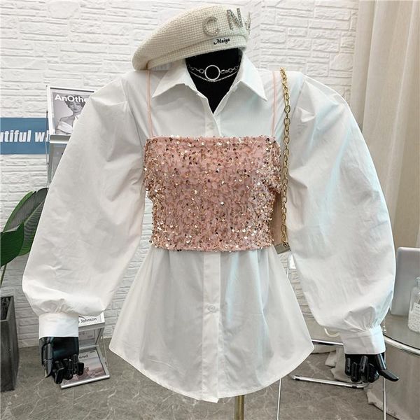 women's blouses & shirts chic korean white turn down collar blouse women puff long sleeve camisole sequins casual sets blusas muje
women's blouses & shirts chic korean white turn down collar blouse women puff long sleeve camisole sequins casual sets blusas muje