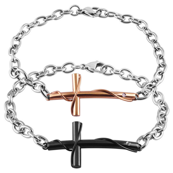 link, chain stainless steel bracelet couple classic cross men's and women's fashion jewelry, Black
link, chain stainless steel bracelet couple classic cross men's and women's fashion jewelry, Black