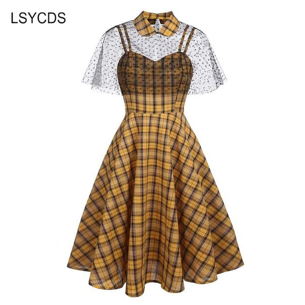 retro plaid dresses yellow hepburn style elegant cape for women summer mesh midi swing vintage dress casual, Black;gray
retro plaid dresses yellow hepburn style elegant cape for women summer mesh midi swing vintage dress casual, Black;gray