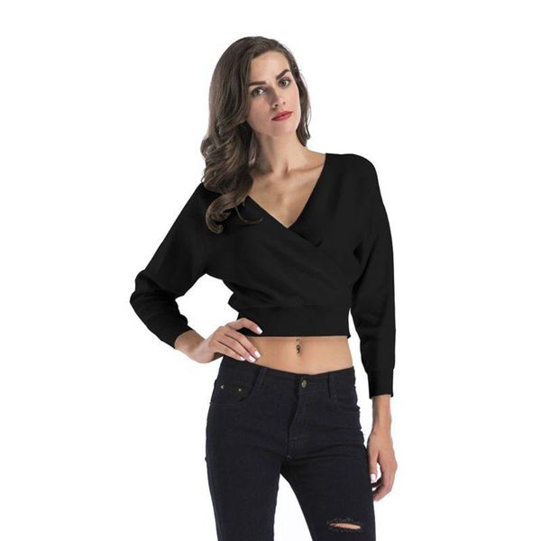 women autumn batwing sleeves sweater deep v-neck cross wrap front crop solid color loose knitted jumper streetwear women's sweater, White;black
women autumn batwing sleeves sweater deep v-neck cross wrap front crop solid color loose knitted jumper streetwear women's sweater, White;black