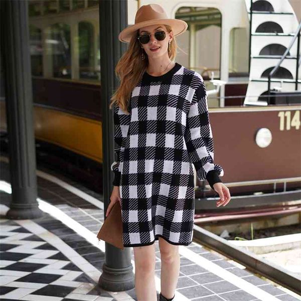 women knit sweaters autumn winter fashion plaid long thicken pullover soft warm lady loose outwear 210422, White;black
women knit sweaters autumn winter fashion plaid long thicken pullover soft warm lady loose outwear 210422, White;black