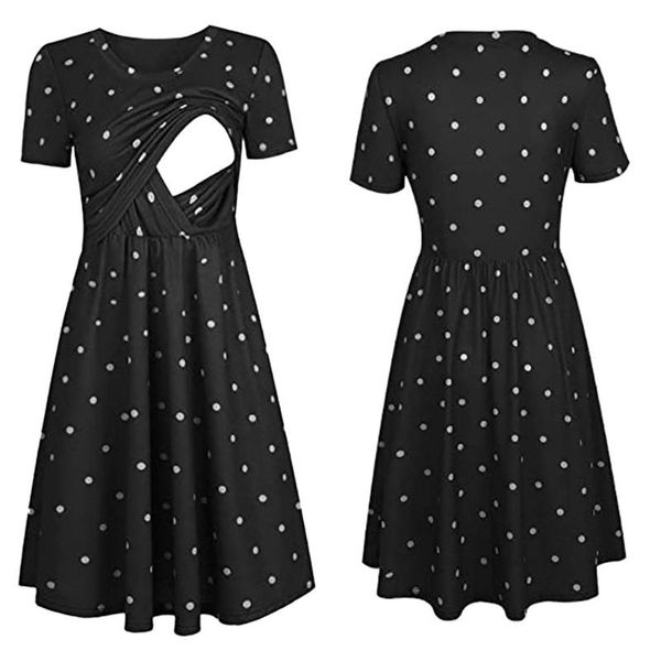 dot printing dress for pregnant women maternity nursing solid breastfeeding summer dresses wholesale, White
dot printing dress for pregnant women maternity nursing solid breastfeeding summer dresses wholesale, White