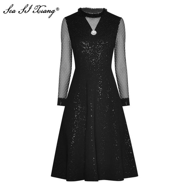 seasixiang fashion designer spring dress women's mesh long sleeve crystal button dot black dresses casual, Black;gray
seasixiang fashion designer spring dress women's mesh long sleeve crystal button dot black dresses casual, Black;gray
