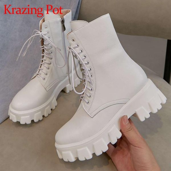 boots krazing pot natural leather round toe high heels shoes women lace up korean stylet young lady streetwear mid-calf l21, Black
boots krazing pot natural leather round toe high heels shoes women lace up korean stylet young lady streetwear mid-calf l21, Black