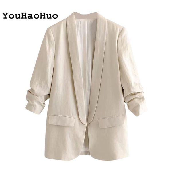 women office wear blazer coat 2021 notched collar casual pockets suit blazers solid pleated sleeve chic outwear women's suits &, White;black
women office wear blazer coat 2021 notched collar casual pockets suit blazers solid pleated sleeve chic outwear women's suits &, White;black