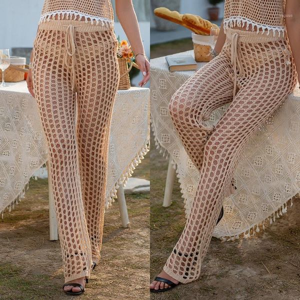 women crochet beach wide leg pants see through swimwear bikini cover up lady hollow out long trousers women's, White;black
women crochet beach wide leg pants see through swimwear bikini cover up lady hollow out long trousers women's, White;black