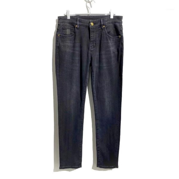 men's pants h home 2021 spring leather label carriage wash elastic small foot jeans, Black
men's pants h home 2021 spring leather label carriage wash elastic small foot jeans, Black