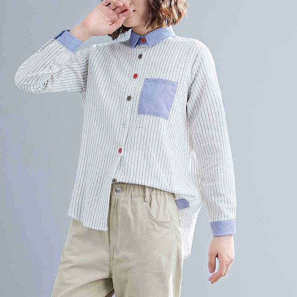 women's blouses & shirts arrival spring/autumn women loose long sleeve turn-down collar blouse striped print pockets patchwork casual w, White
women's blouses & shirts arrival spring/autumn women loose long sleeve turn-down collar blouse striped print pockets patchwork casual w, White