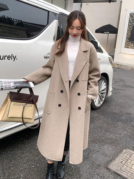 women's wool & blends 2021 double faced woolen coat women fashion hong kong style notched collar overcoat temperament commute mid long, Black
women's wool & blends 2021 double faced woolen coat women fashion hong kong style notched collar overcoat temperament commute mid long, Black