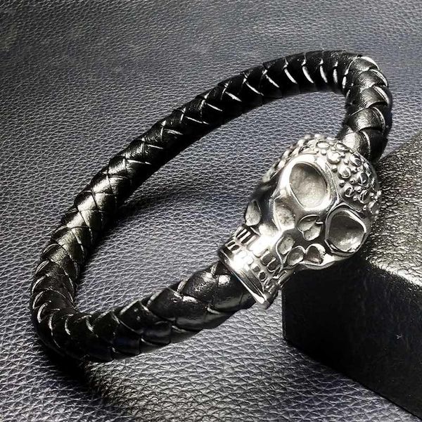 charm bracelets punk men jewelry black braided leather bracelet skull stainless steel magnetic clasp fashion for man sp0062, Golden;silver
charm bracelets punk men jewelry black braided leather bracelet skull stainless steel magnetic clasp fashion for man sp0062, Golden;silver