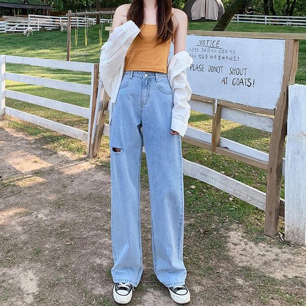 women's jeans nice spring casual women straight pants high waist wide leg for female loose long baggy ladies ripped denim trouser, Blue
women's jeans nice spring casual women straight pants high waist wide leg for female loose long baggy ladies ripped denim trouser, Blue