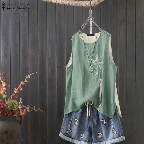 women's blouses & shirts 5xl zanzea vintage women blouse 2021 summer embroidery tank casual solid sleeveless tunic ladies loose blusa f, White
women's blouses & shirts 5xl zanzea vintage women blouse 2021 summer embroidery tank casual solid sleeveless tunic ladies loose blusa f, White