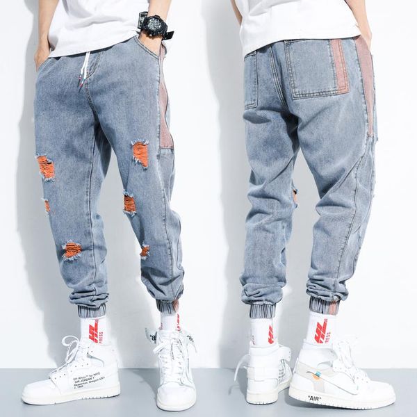 men's jeans hole denim for men 2021 hombre clothing baggy ankle banded pants korean fashion casual trousers drawstring elastic waist, Blue
men's jeans hole denim for men 2021 hombre clothing baggy ankle banded pants korean fashion casual trousers drawstring elastic waist, Blue