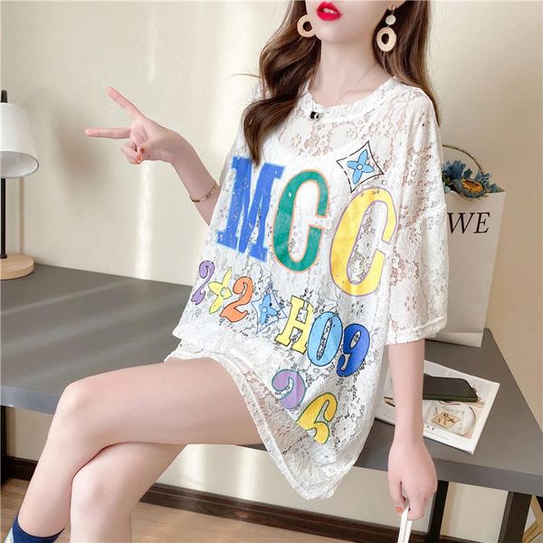 women's t-shirt fashion mid-length high-end lace hollow harajuku gothic loose large size short-sleeved female trend, White
women's t-shirt fashion mid-length high-end lace hollow harajuku gothic loose large size short-sleeved female trend, White