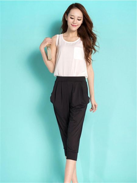 women's pants & capris 2021 trousers women -9xl large size cropped summer wear increased stretch thin harem, Black;white
women's pants & capris 2021 trousers women -9xl large size cropped summer wear increased stretch thin harem, Black;white