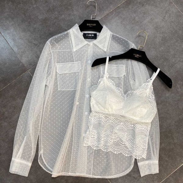 fabpop summer tuen down collar long sleeve polka dot transparent sunscreen shirt lace tank two piece set women gb603 210709, White
fabpop summer tuen down collar long sleeve polka dot transparent sunscreen shirt lace tank two piece set women gb603 210709, White