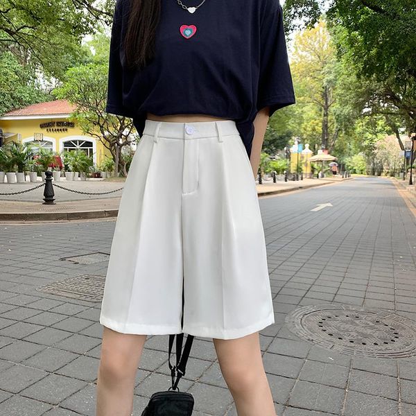 women's shorts fashion high waist women casual half- length sashes belted loose pockets 2021 spring summer, White;black
women's shorts fashion high waist women casual half- length sashes belted loose pockets 2021 spring summer, White;black