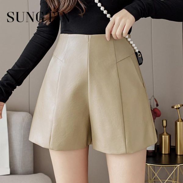 women's shorts sungtin fashion high waist pu leather women 2021 simple office lady loose chic faux wide leg trousers, White;black
women's shorts sungtin fashion high waist pu leather women 2021 simple office lady loose chic faux wide leg trousers, White;black