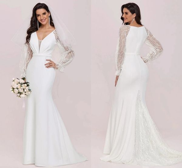 modest satin mermaid wedding dresses with long sleeves v neck illusion long sleeves bridal gowns elegant lace trumpet vestidos de novia plus, White
modest satin mermaid wedding dresses with long sleeves v neck illusion long sleeves bridal gowns elegant lace trumpet vestidos de novia plus, White