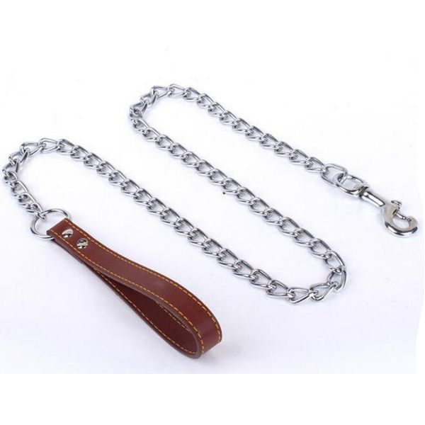 dog collars & leashes pu leather handle with iron chain leash anti-bite metal lead pet traction rope for 
dog collars & leashes pu leather handle with iron chain leash anti-bite metal lead pet traction rope for