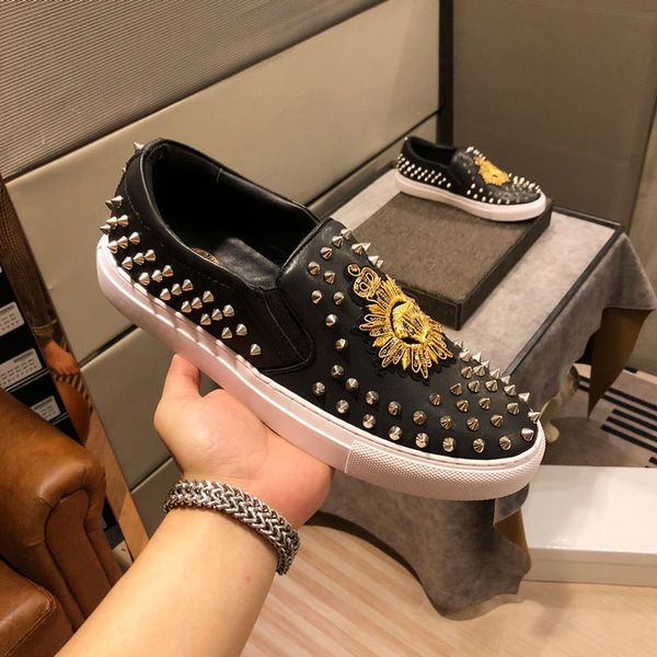men's casual shoes luxury designer sports shoes white leather flat bottom low cut suede lace spikes party crystal shoes 40-45, Black
men's casual shoes luxury designer sports shoes white leather flat bottom low cut suede lace spikes party crystal shoes 40-45, Black