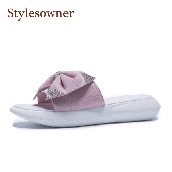 slippers stylesowner cow suede lady summer sandal shoe pink black diamond bowtie knot thick bottom slip on slides for woman 34-42
slippers stylesowner cow suede lady summer sandal shoe pink black diamond bowtie knot thick bottom slip on slides for woman 34-42