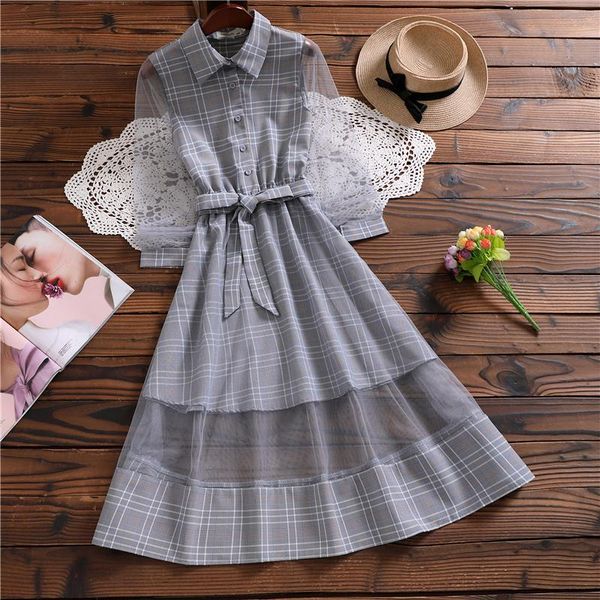 casual dresses mori girl fashion plaid vestidos japan style long sleeve mesh dress, Black;gray
casual dresses mori girl fashion plaid vestidos japan style long sleeve mesh dress, Black;gray