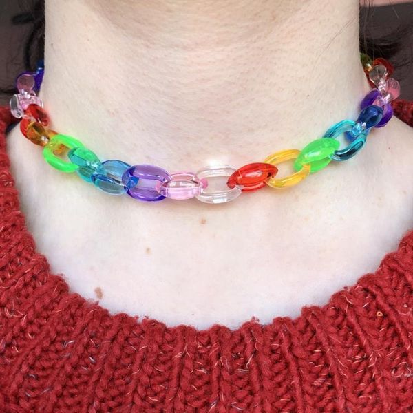 chains kpop transparent necklace for women colored chain vintage necklaces women's neck jewelry pendant friends punk, Silver
chains kpop transparent necklace for women colored chain vintage necklaces women's neck jewelry pendant friends punk, Silver