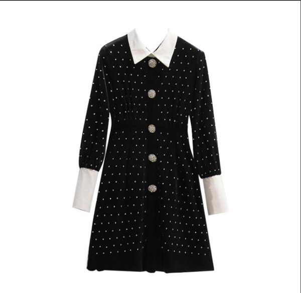 casual dresses fashion autumn women elegant lapel drill diamond buttons slim black velvet dress lady girls retro a-line, Black;gray
casual dresses fashion autumn women elegant lapel drill diamond buttons slim black velvet dress lady girls retro a-line, Black;gray