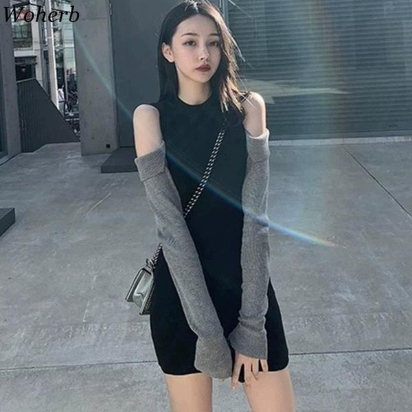 casual dresses woherb korean chic 2021 elegant contrast color patchwork long sleeve robe femme autumn off shoulder slim dress mini vest, Black;gray
casual dresses woherb korean chic 2021 elegant contrast color patchwork long sleeve robe femme autumn off shoulder slim dress mini vest, Black;gray