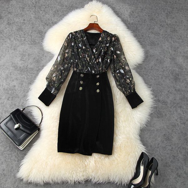 casual dresses european and american women's wear winter style long - sleeved v neck print spliced fashion black dress 49c5, Black;gray
casual dresses european and american women's wear winter style long - sleeved v neck print spliced fashion black dress 49c5, Black;gray